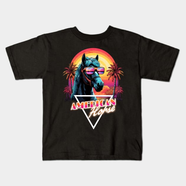 Retro Wave American Horse Vibes Kids T-Shirt by Miami Neon Designs
